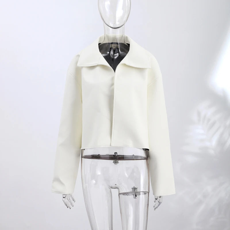 Cappotto da donna ampio a tinta unita, a maniche lunghe, con collo alto, top corto, moda estiva autunnale 2026, capospalla femminile streetwear