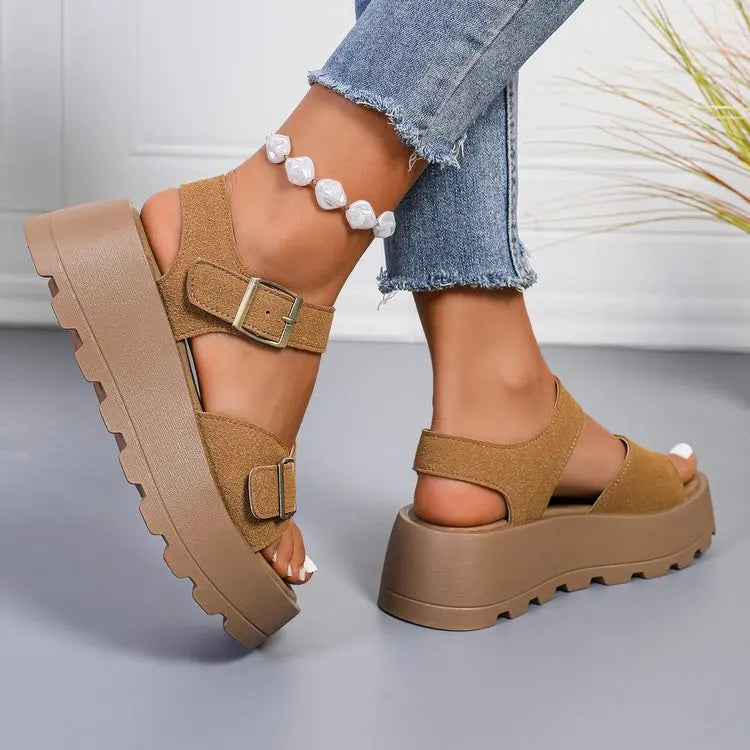 Chunky Plateau-Sandalen für Damen, 5 cm Keilabsatz, lässige Pantoletten mit dickem Boden für den Strand 320