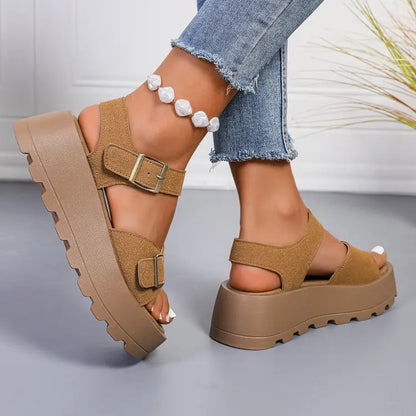 Chunky Plateau-Sandalen für Damen, 5 cm Keilabsatz, lässige Pantoletten mit dickem Boden für den Strand 320