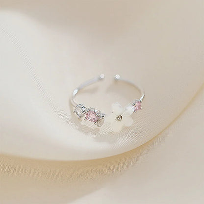 Anelli di apertura del fiore di zircone di lusso per le donne Cubic Zirconia Rosa Fiore di ciliegio Tulipano Anello da dito regolabile Gioielli da sposa