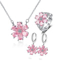 Mode-Hochzeitsring für Damen, rosa Zirkon, Kristallblumenanhänger, Armbänder, Ohrringe, Halskette, Ringe, edle Schmucksets FCGJHW