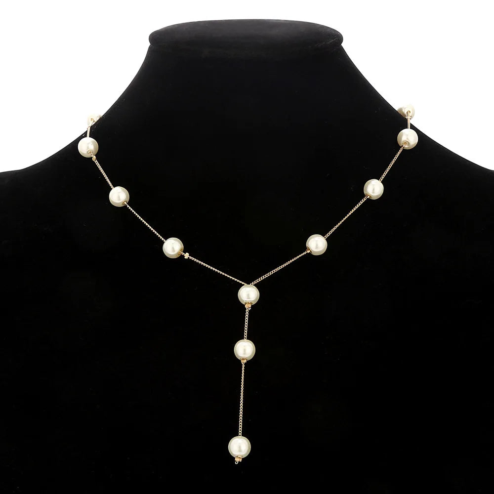 4 pezzi di collana color oro, orecchini, bracciale, set da donna, elegante collezione di perle d'imitazione, gioielli con nappa temperamento