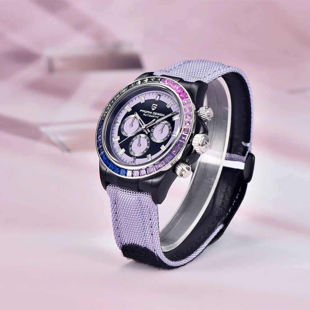 PAGANI DESIGN Orologio meccanico da uomo di lusso 40mm Orologio con cronometraggio multifunzionale Lunetta arcobaleno Vetro zaffiro Orologi da uomo PD1732
