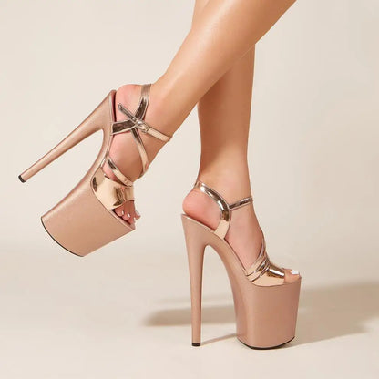 Sandali estivi donna piattaforma da 20CM scava fuori tacchi alti romani Party Nightclub scarpe da donna Champagne PVC Stiletto trasparente