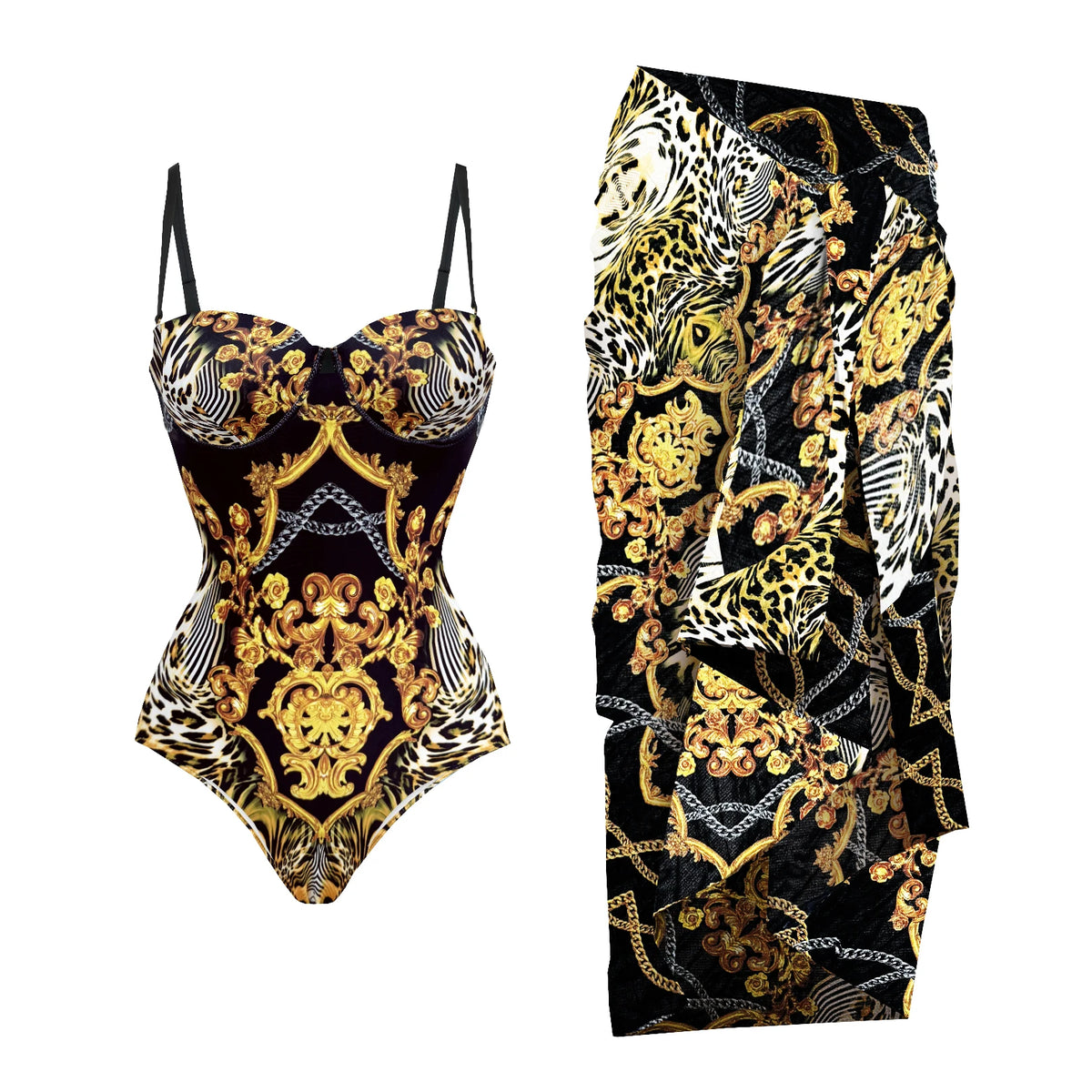 Push Up One Piece Swimsuit With Cover Up Sexy Swimwear Women 2025 Printed Swim Suits Female Bikinis Sliming Bodysuit Beachwear