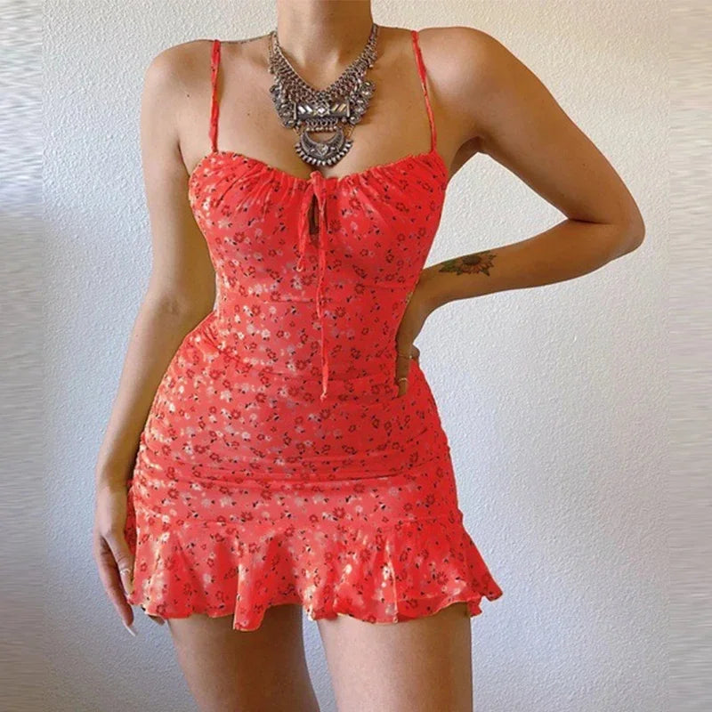 Gonna comoda estiva da donna, sexy, casual, per la casa, con piccola canotta floreale