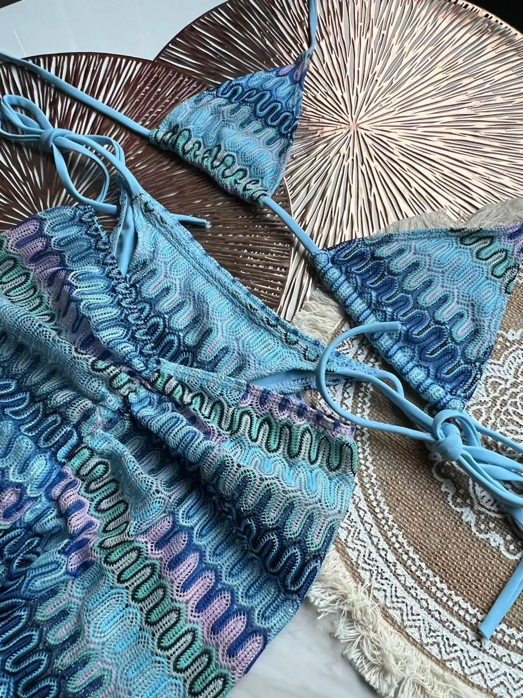 Costume da bagno estivo da donna nuovo, bikini lavorato a maglia in 3 pezzi con costumi da bagno con copertura avvolgente e scollo all'americana per le vacanze al mare