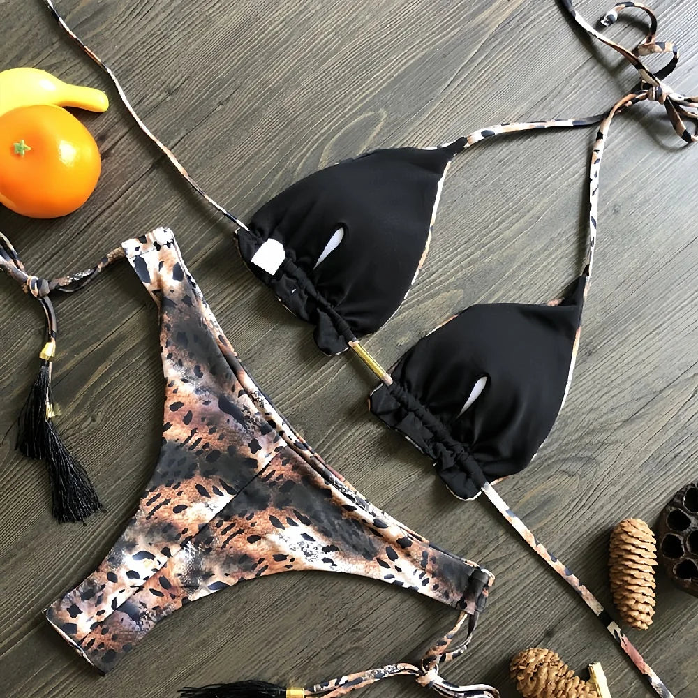 New sexy women's bikini split print swimsuit summer Brazil 2-piece beach swimsuit set