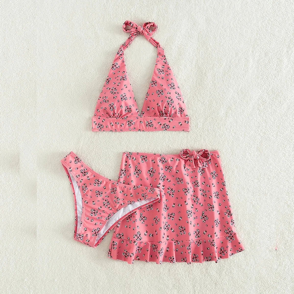Bikini da donna a taglio basso con gonna a balze costume da bagno a tre pezzi costume da bagno Sexy con fasciatura all'americana Monokini costumi da bagno senza schienale