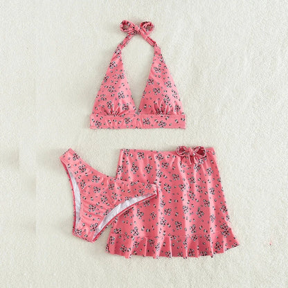 Bikini da donna a taglio basso con gonna a balze costume da bagno a tre pezzi costume da bagno Sexy con fasciatura all'americana Monokini costumi da bagno senza schienale