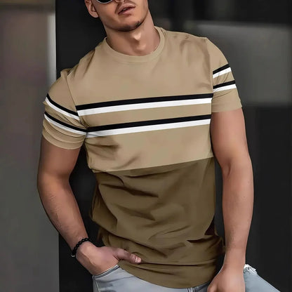 2025 T-shirt casual a righe per uomo T-shirt a maniche corte T-shirt oversize O-Collo Pullover Camicie da uomo da strada Tee Abbigliamento estivo