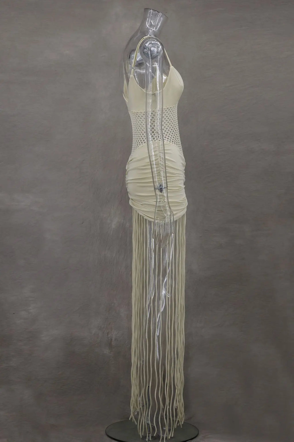 Abito con fionda con giunture sull'orlo con nappa Abito da donna sexy con vita scava fuori Abiti aderenti pieghettati elasticizzati Abito da spiaggia estivo solido femminile
