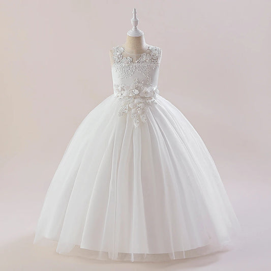 Abiti da damigella d'onore bianchi per adolescenti Abito da cerimonia nuziale per ragazza di fiore in pizzo per bambini Abito da principessa elegante per ragazze Abiti da sera formali