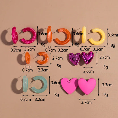 Boucles d'oreilles géométriques en acrylique pour femmes, 7 paires, colorées, cercles en résine, clous d'oreilles en forme de cœur, ensemble de bijoux, cadeaux d'anniversaire