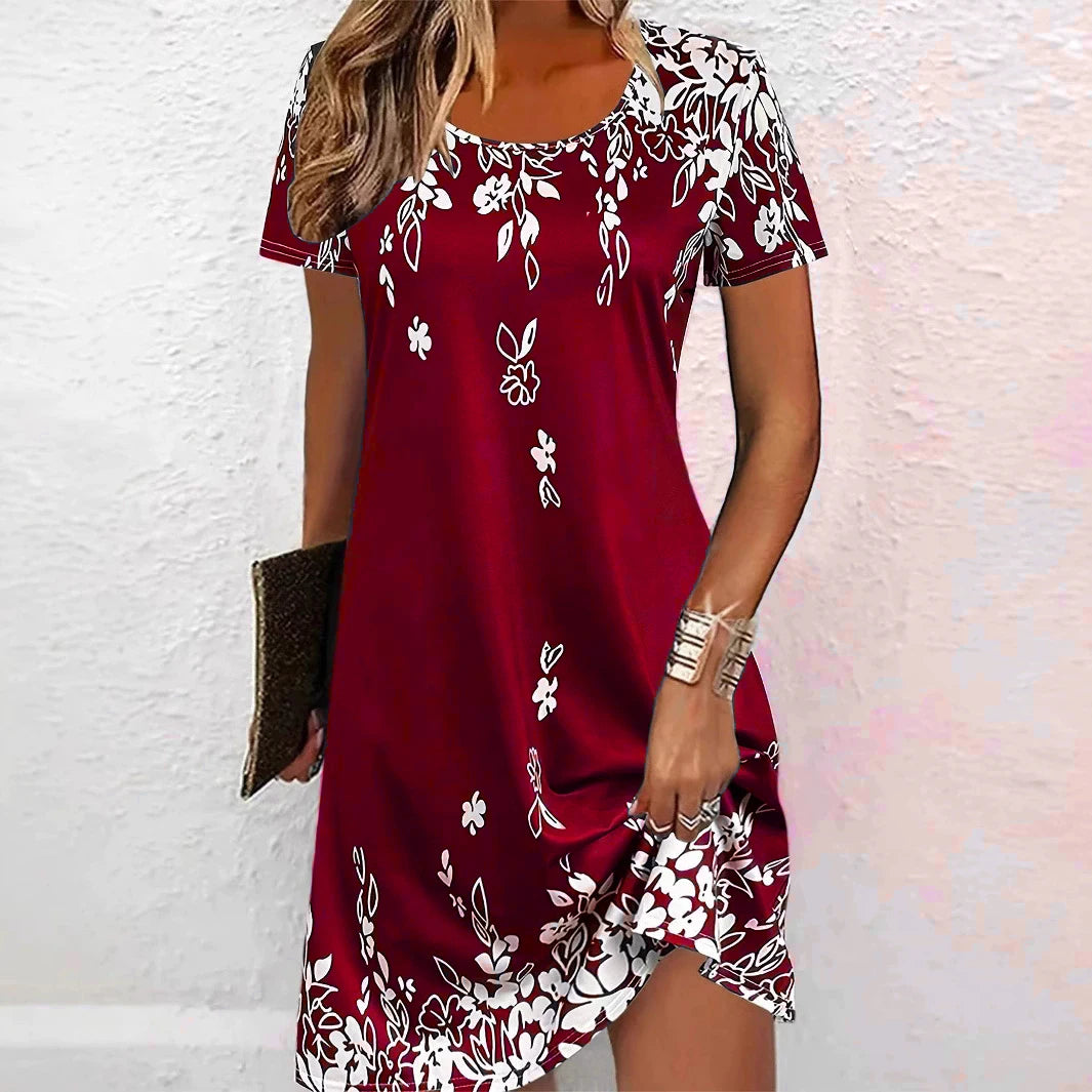 Mini abiti da donna eleganti con motivo floreale Abito estivo da donna stampato a fiori 3d da strada a maniche corte 3XL Abito casual taglie forti