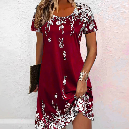 Mini abiti da donna eleganti con motivo floreale Abito estivo da donna stampato a fiori 3d da strada a maniche corte 3XL Abito casual taglie forti