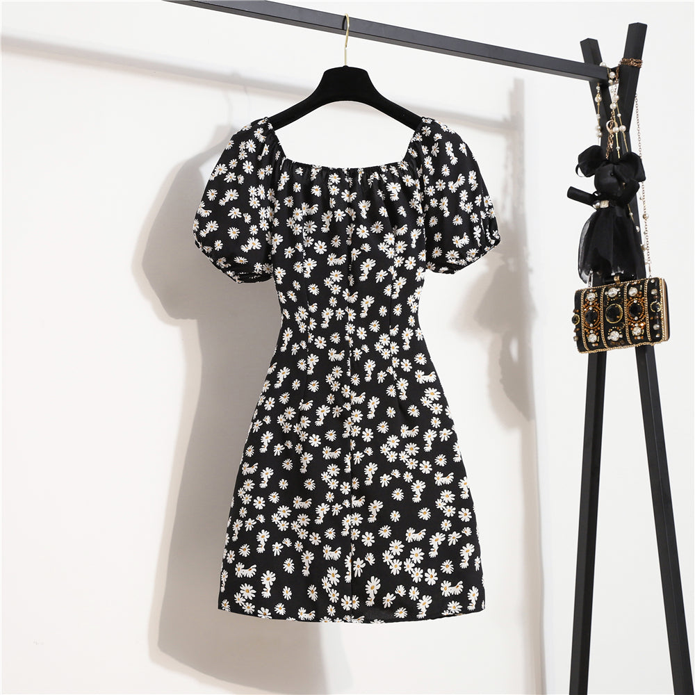 Mini abiti da donna Moda estiva Abiti femminili Stampa Abiti in chiffon floreale Abito casual con maniche corte a pieghe arricciate