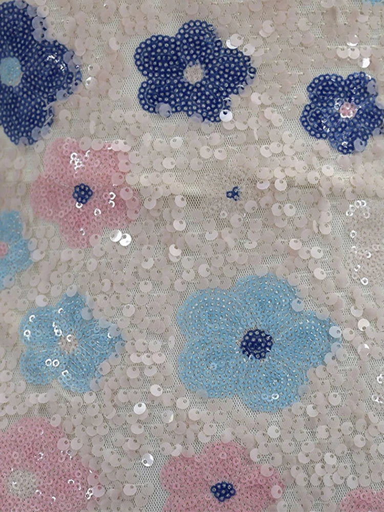 Abito con scollo all'americana con fiori 3D con paillettes Profondo scollo a V Glitter Abiti da festa spaccati scollati sexy Abiti lunghi da spiaggia lavorati a maglia slim fit estivi