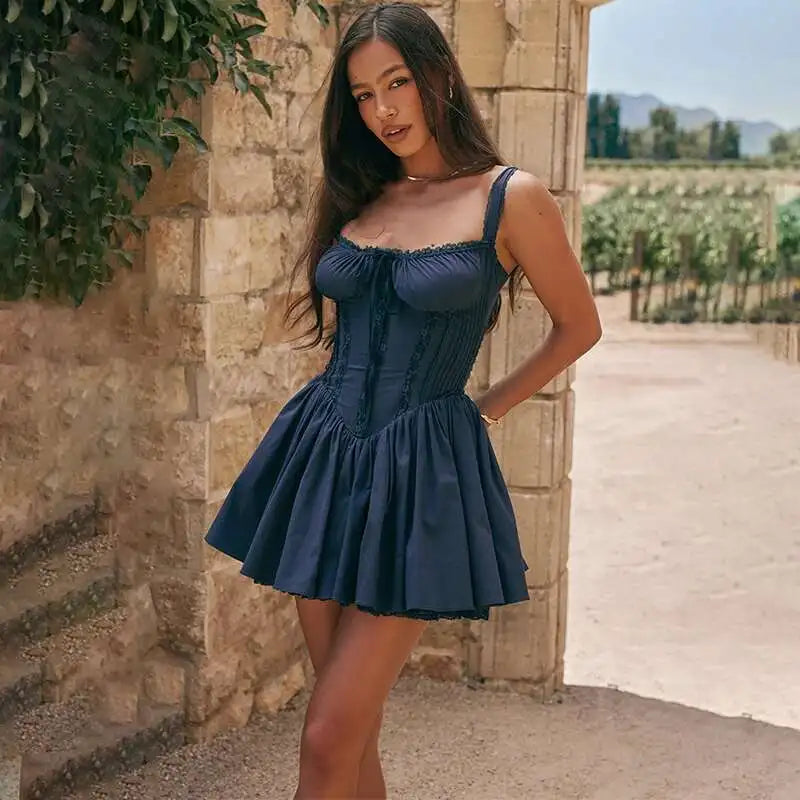 Townlike Lace Patchwork a-line Dress Women Spaghetti Strap Mini 2024 Sping Summer Dress Backless Nightclub abiti da festa Sexy