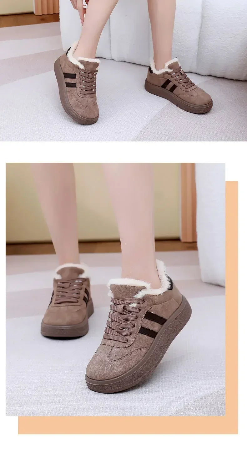 Stivali da neve da donna per l'inverno, con fodera in pile, scarpe basse casual, impermeabili, antiscivolo, resistenti, comode e calde, scarpe da donna in stile retrò.