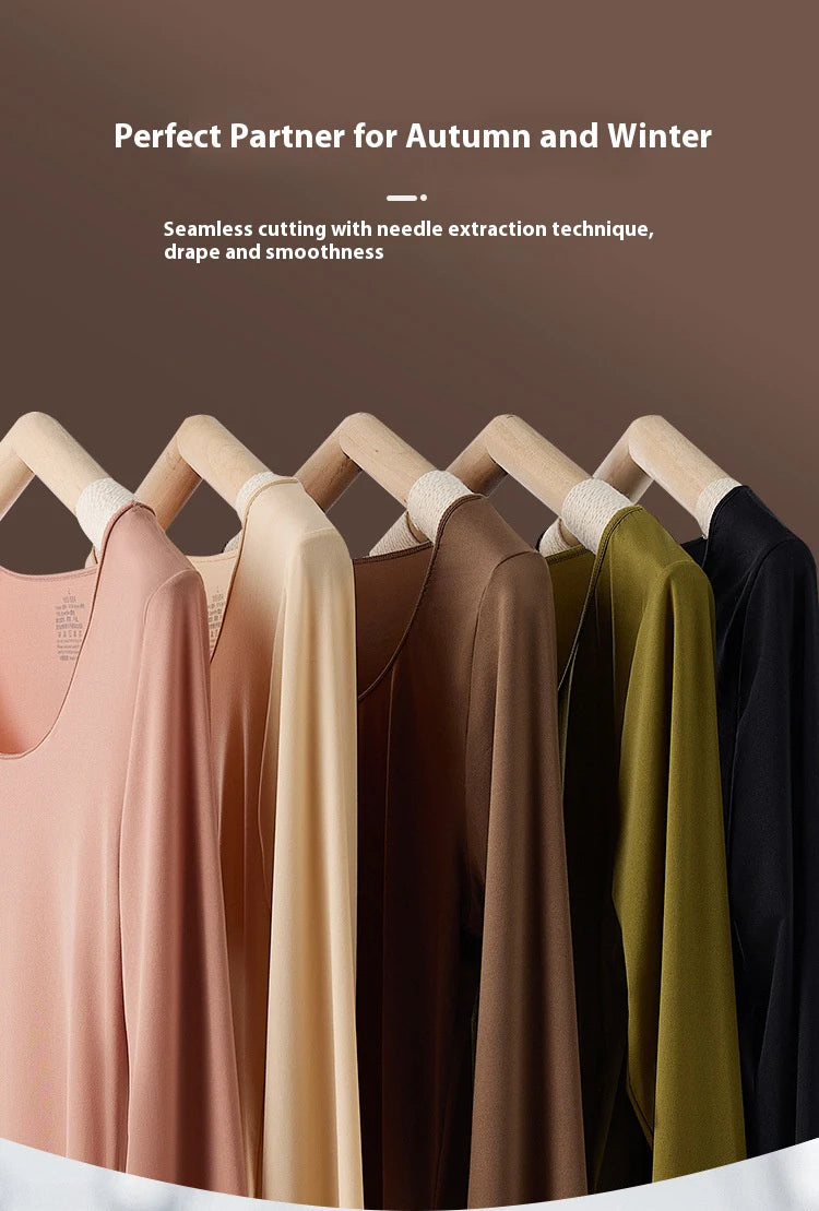 Intimo termico invernale da donna Senza cuciture Tinta unita Alta elasticità Top ultrasottile Manica lunga Sottile Traspirante Mantieni la lingerie calda
