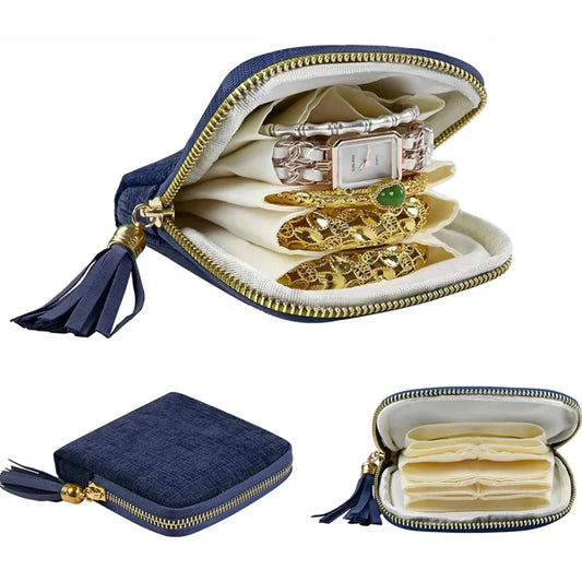 Borsa portaoggetti per gioielli a 5 strati, borse per gioielli in velluto per orologi, bracciali, anelli, orecchini, cristalli, custodia per gioielli da viaggio portatile