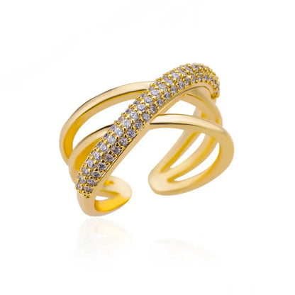 Anelli a forma doppia incrociata con zirconi per donna Anello croce in acciaio inossidabile placcato oro Anelli per coppie di nozze di lusso Gioielli estetici