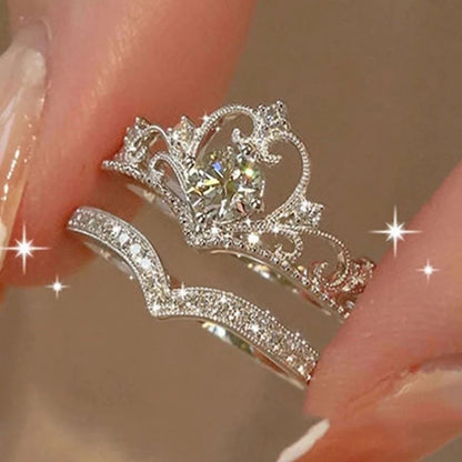 2 anelli con corona scintillante da fata per donne e adolescenti, set di anelli regina coreani regolabili con cristalli