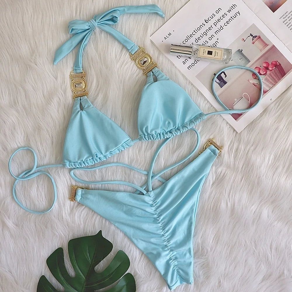 nuovo costume da bagno in due pezzi con strass 2026 cristallo di lusso perizoma Sexy perizoma Bikini Set costumi da bagno da donna costume da bagno Sexy da spiaggia