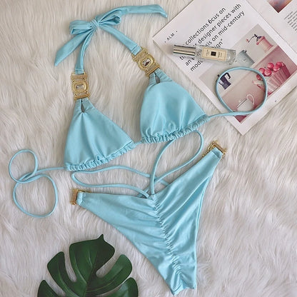 nuovo costume da bagno in due pezzi con strass 2026 cristallo di lusso perizoma Sexy perizoma Bikini Set costumi da bagno da donna costume da bagno Sexy da spiaggia