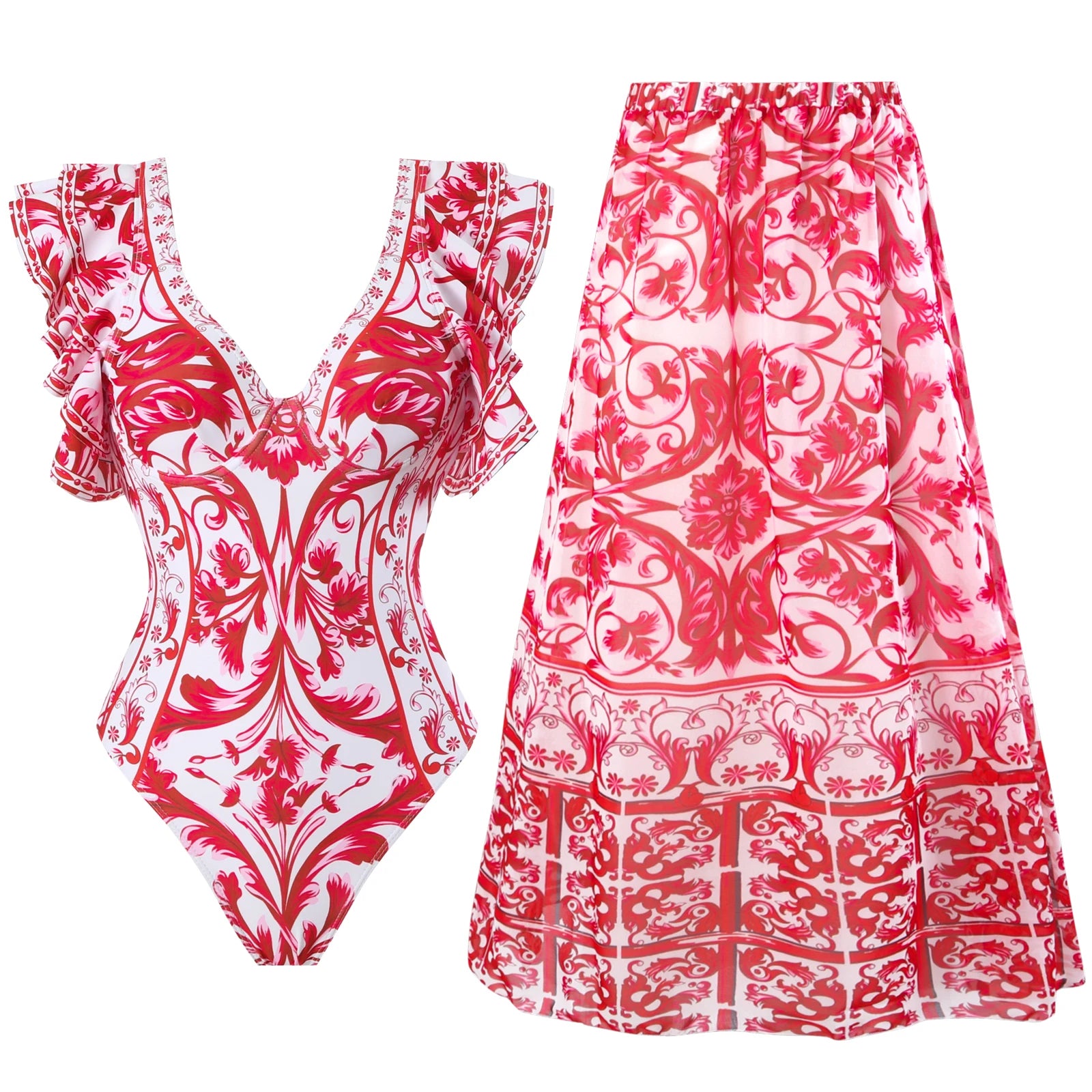 Costume da bagno floreale con stampa floreale con volant monospalla blu Set copricostume singolo micro monokini costumi da bagno sexy per ragazze Summer Beach