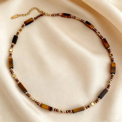 Collana con ciondolo a strati in pietra occhio di tigre stile retrò per donna, set di gioielli con catena a clavicola in acciaio inossidabile
