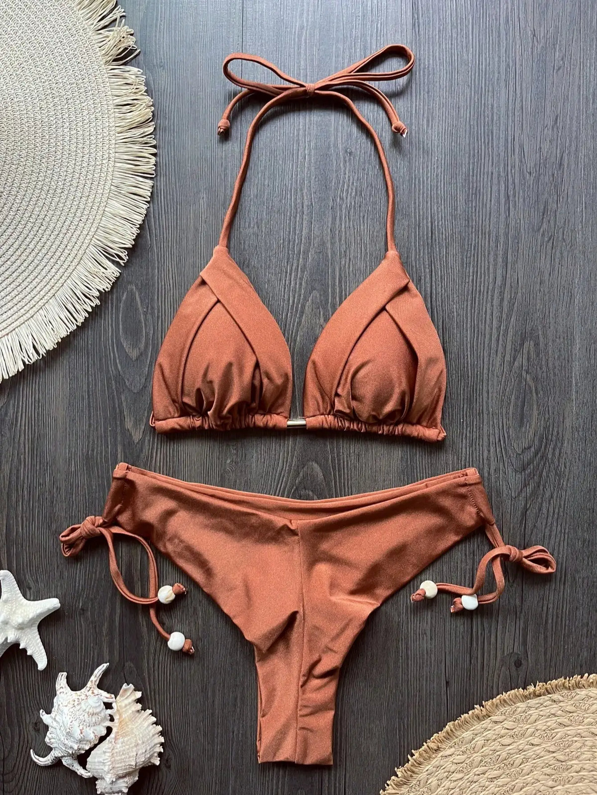 Solid color sexy swimsuit women's new bikini blue beachwear split Brazilian bikini set