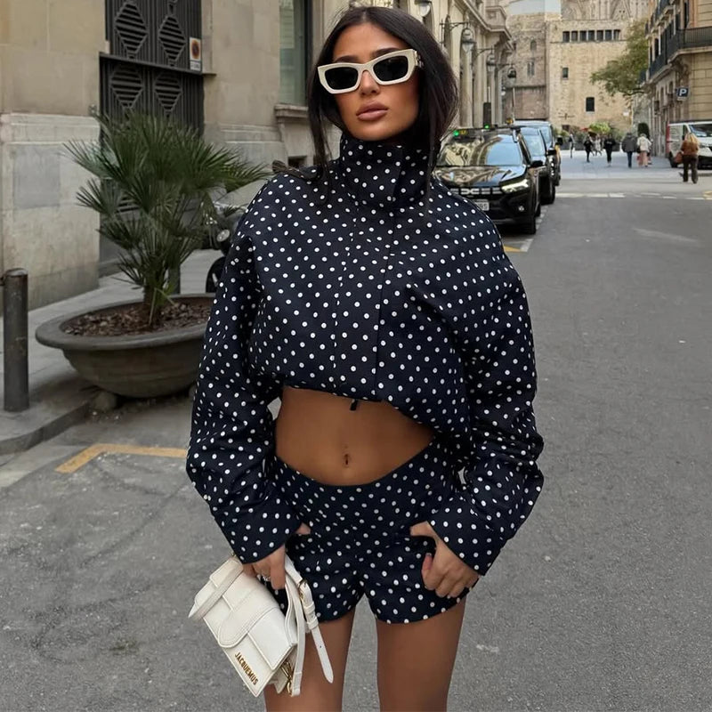 TARUXY Cappotto da giacca con stampa a pois alla moda Colletto alla coreana da donna Cappotto da lavoro a maniche lunghe Ins Hot Short Casual Giacche femminili