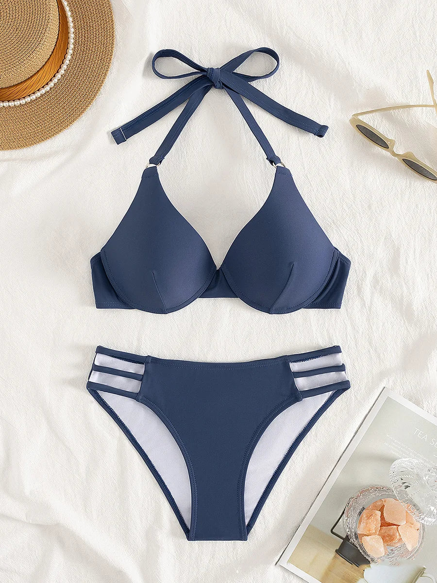 Costume da bagno donna bikini con reggiseno con ferretto leopardato Costume da bagno donna senza spalline Mujer Costume da bagno bikini a due pezzi Costume da bagno push up Swim