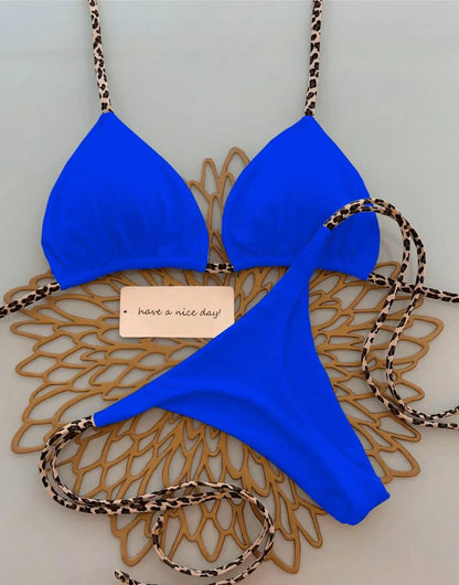 Sexy Bikini Women's Swimsuit Strap Halter Neck Triangle Cup Beachwear Pure Color Cheeky Two Piece Swimsuits Bathing Swimwear