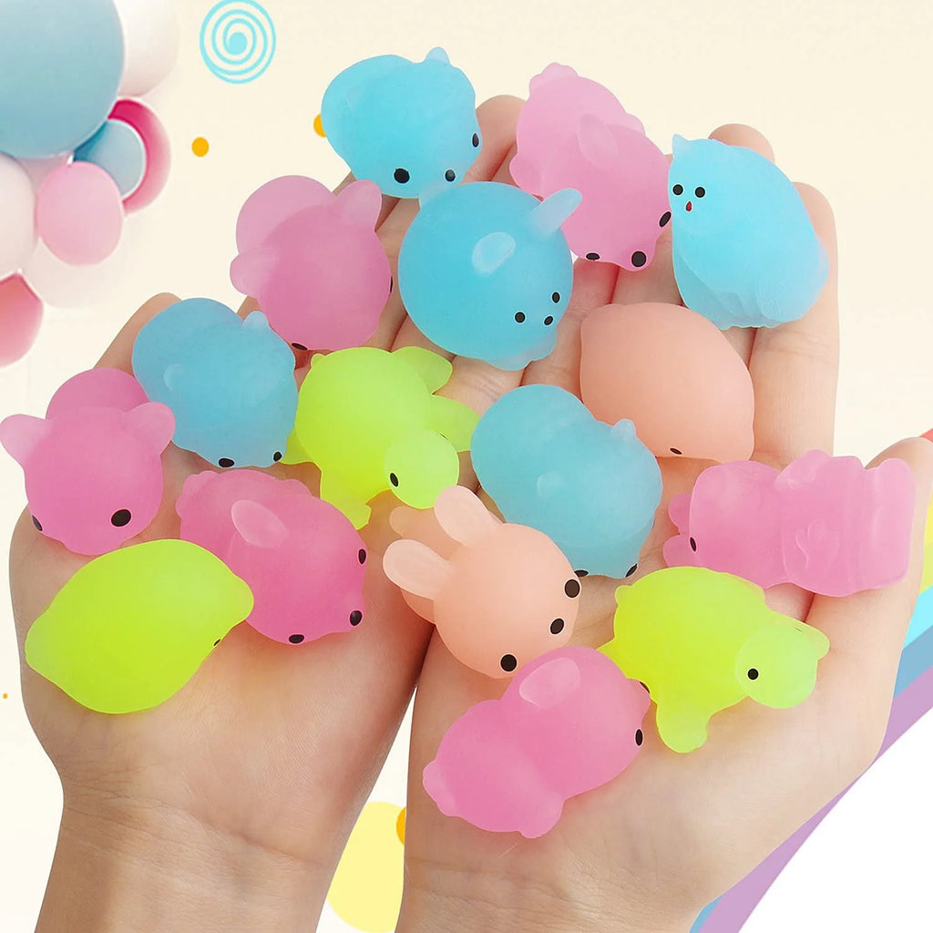 12 Pezzi di Squishies Luminosi Mochi, Giocattoli Antistress a Forma di Animali, Mini Giocattoli Antistress Mochi Animali Kawaii