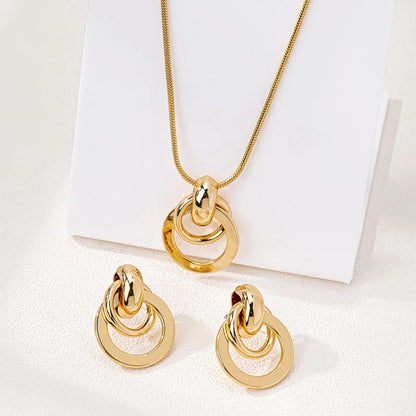 Ensemble de bijoux fantaisie 3 pièces en métal géométrique cercle pour femmes, design polyvalent, adapté au quotidien et à diverses occasions