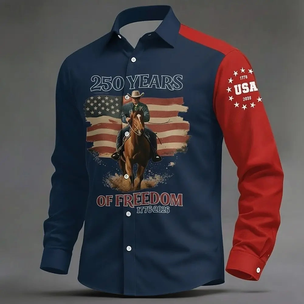Camicia da uomo con bandiera americana Freedom 250° anniversario Camicia con bottoni Manica lunga Vintage Retro Vacanza Casual Quotidiano Primavera Autunno