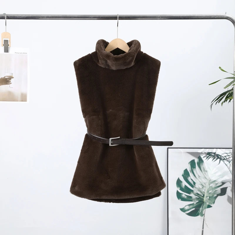 Cappotto da donna in pelliccia sintetica marrone con cappuccio Giacca da tasca a maniche lunghe di lusso oversize Lady 2025 Autunno Inverno Chic Street Capispalla
