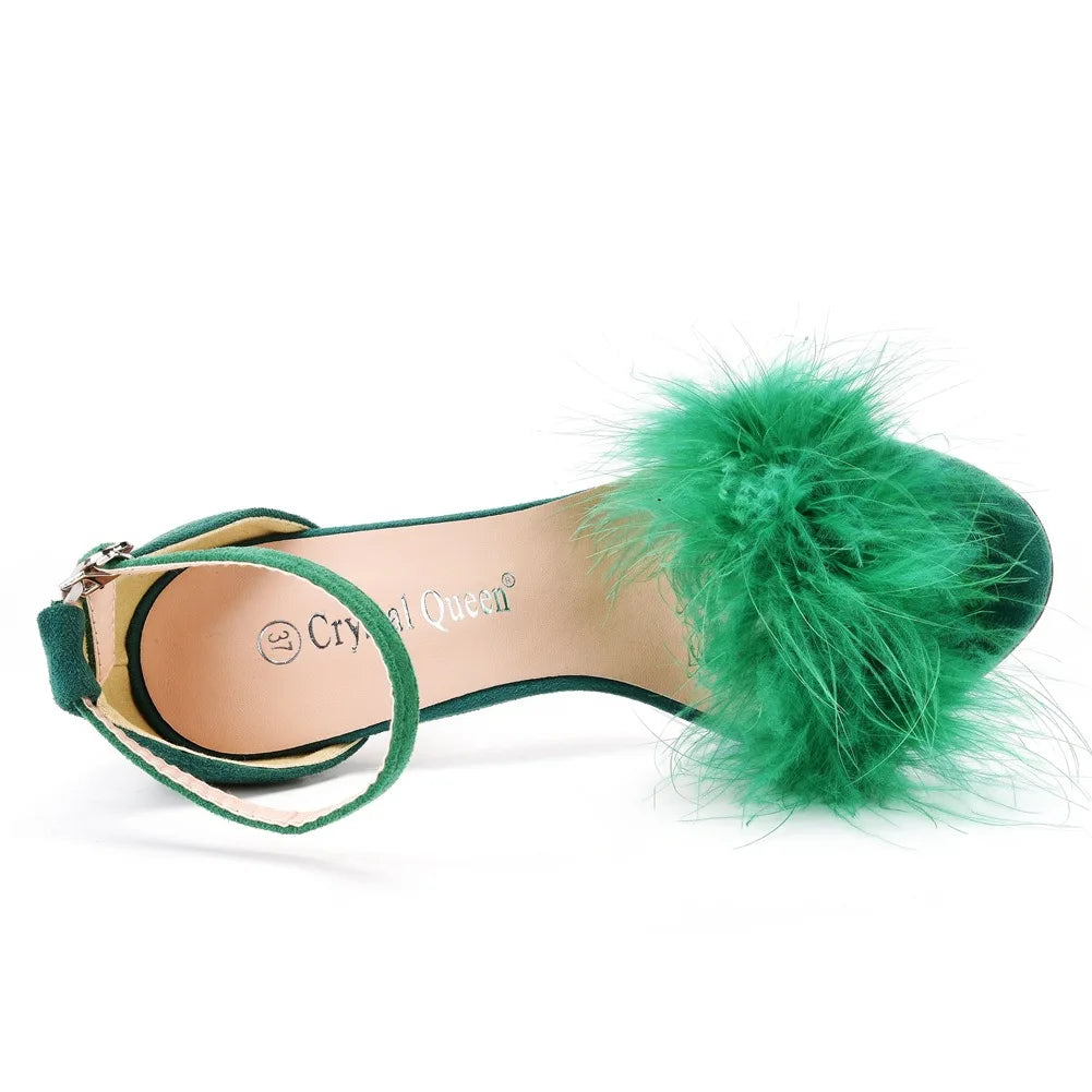 Sexy Feather High Heel Sandals Women's European  American Large 46 Fish Mouth High Heel Sandals Women Shallow Mouth Women's Shoe