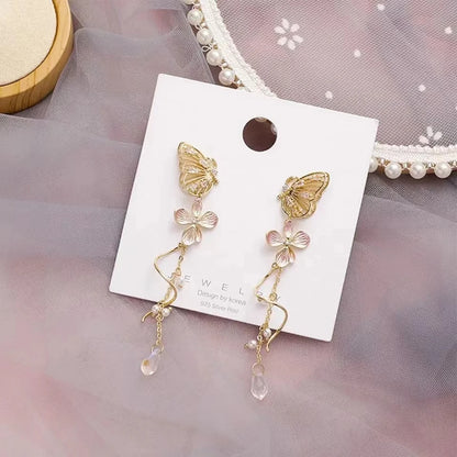 Orecchini a farfalla eleganti coreani per le donne Squisito cristallo zircone lungo nappa fiore orecchini pendenti gioielli temperamento per ragazze