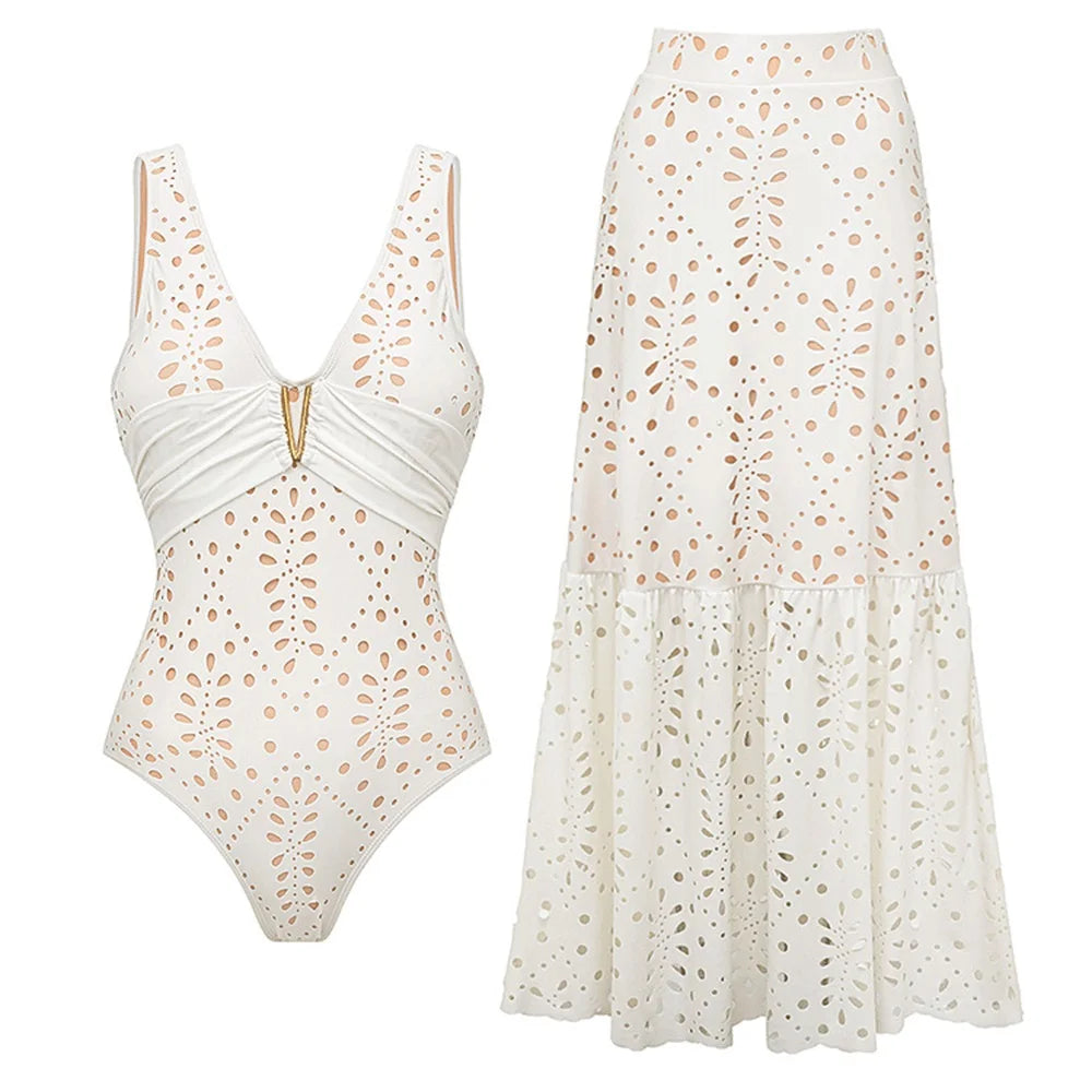 2Pcs Printed Swimsuit Women Sexy Swimwear New Bikini With Long Skirt Female Biquini Push Up Swim Suit Bodysuit Beachwear CoverUp