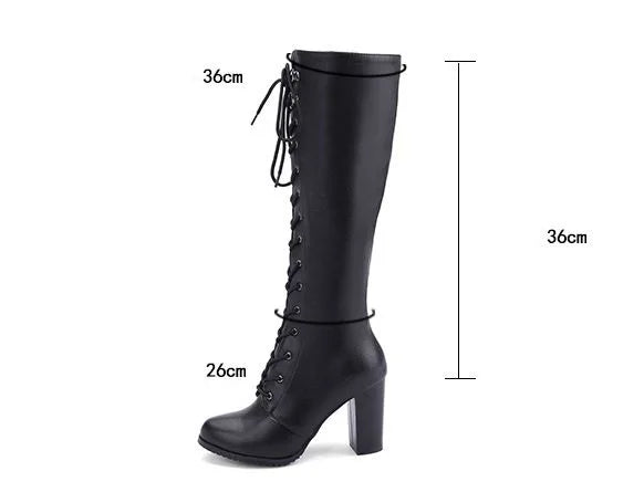 Knee-high Boots Woman Fashion Round Toe High Heeled Thigh High Boots Female Winter Warm Long Boots Grey Black Size 34-43
