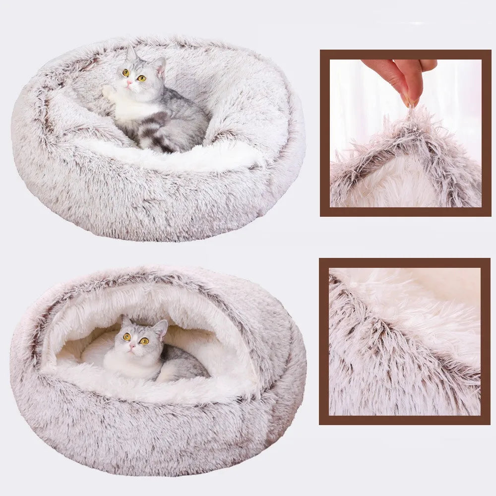 Winter Plush Pet Cat Bed Round Cat Cushion Cat House 2 in 1 Warm Cat Basket Pet Sleep Bag Cat Nest Kennel for Small Dog Suit New