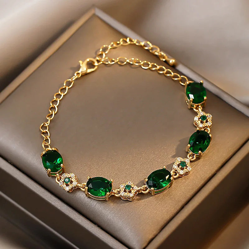 ZAKOL Bracciale di lusso con zirconi di cristallo verde Braccialetti con catena a maglie color oro per le donne Regalo di gioielli da sposa vintage per feste