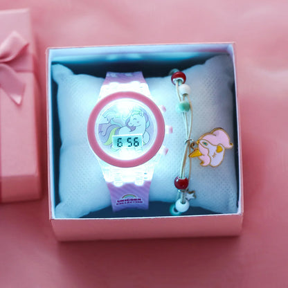 Simpatici orologi per ragazze unicorno con cinturino in silicone con cinturino in silicone Flash Light Orologio per bambini Orologio da donna reloj infantil Relogio Feminino