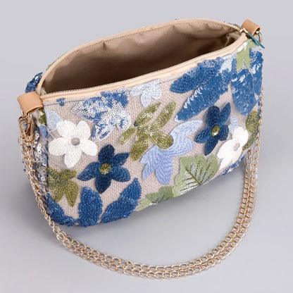 Borse a tracolla da donna con ricamo floreale carino Catene con paillettes alla moda Borsa a tracolla Borsa da spiaggia casual estiva Borsa e portamonete Hobos
