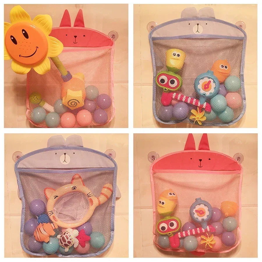 Giocattolo per baby shower Simpatico anatra rana Borsa portaoggetti per giocattoli con rete Forte ventosa Borsa da gioco per baby shower Organizzatore per il bagno Giocattolo d'acqua
