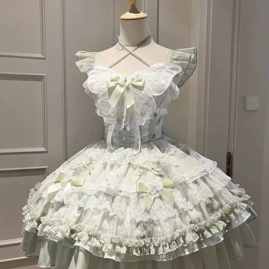 Sweet Lolita Y2k Mini abiti da donna patchwork in pizzo manica corta fasciatura elegante abito da festa corto vintage francese estivo femminile